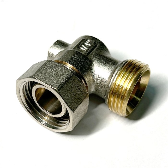 Узел угловой одинарный НВ 3/4"ЕК х 3/4"ЕК радиаторный со встроенным шаровым краном 877828