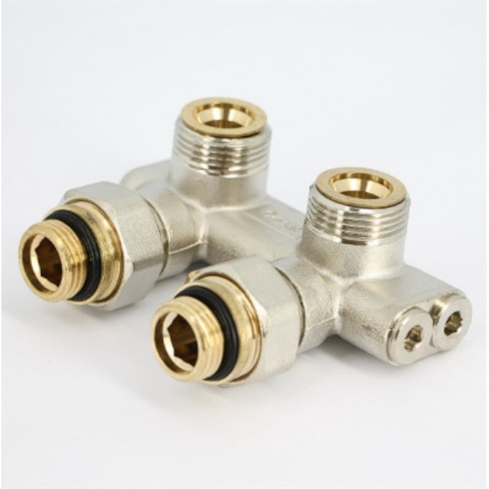 Узел угловой перекрёстный НВ 3/4"ЕК х 3/4"ЕК радиаторный со встроенными вентилями 869742