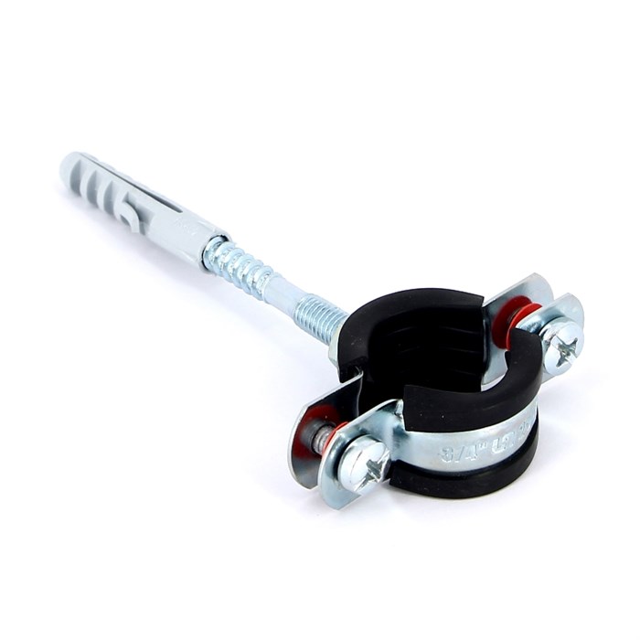 Хомут 3/4" (25-29 мм) с резиновым уплотнителем, шпилькой и дюбелем 857675