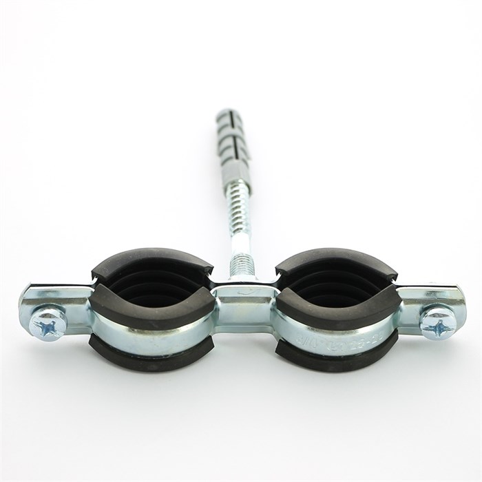 Хомут двойной 3/4" (25-29 мм) с резиновым уплотнителем, шпилькой и дюбелем 871760