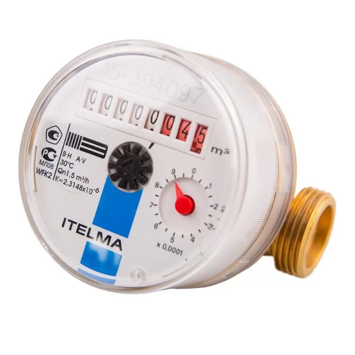 Электронный счетчик холодной воды RS-485 класс точности B диаметр 15 мм монтажная длина 80 мм 864845