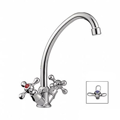 Смеситель для кухни 1/2 кер L4012 Ledeme КРЕСТ 3-х лепес, силумин 501812