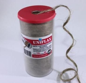 Нить сантехническая льняная 80г. в тубе UNIFLAX 110м "идеальное решение для сантехника" 523205