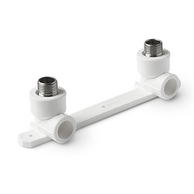 PP-R Угольник двойной с креплением комбинированный НР Белый 20-1/2 869146