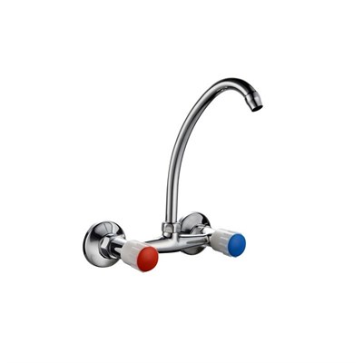 Смеситель для кухни настенный 1/2 кер Казань КС-90 90011 верх излив бел пласт маховики ЕВРО 503792