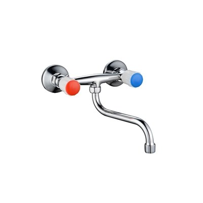 Смеситель для кухни настенный 1/2 кер Казань КС-91 910112 нижн излив бел пласт маховики  ЕВРО 503764