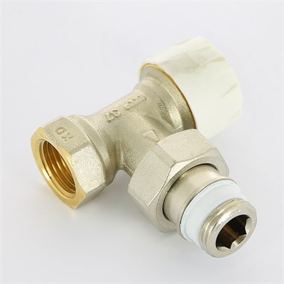 Вентиль термостатический угловой НВ 1/2" с преднастройкой, никель, с разъем. соединением 885560