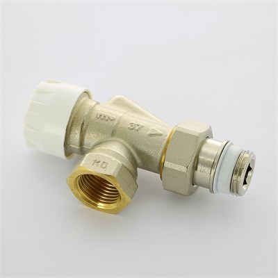 Вентиль термостатический угловой-осевой НВ 1/2" с преднастройкой, никель, с разъем. соединением 885497