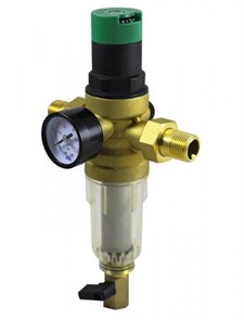 Промывной сетчатый фильтр с редуктором давления и манометром TIM - 1/2" штуцер/штуцер [стеклянный корпус]  [1 шт], арт. JH-1008 JH-1008