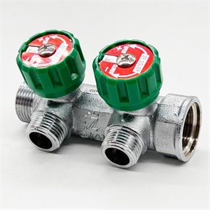 Коллектор для водоснабжения Tim - Zeissler 3/4"х1/2" на 2 выхода регулирующий под плоскую прокладку  [1 шт], арт. ZSc.401.0502NF ZSc.401.0502NF