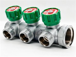 Коллектор для водоснабжения Tim - Zeissler 1"х3/4" на 3 выхода регулирующий евроконус  [1 шт], арт. ZSc.401.0603NE ZSc.401.0603NE