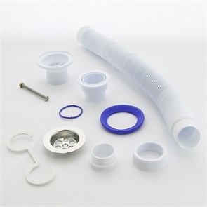 Сифон гофрированный Элит 1 1/2 х 50/40 мм, нерж. чашка D70 мм, удлинён. L1200 мм, с хомутом жёсткост 865018