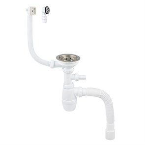 Сифон Эконом 1 1/2 х 40 мм с круглым и прямоугольным переливом L300 мм, нерж. решетка эконом D114 мм 868365