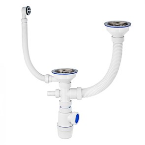 Сифон Элит 1 1/2 х 40 мм для двойной мойки с нерж. чашками D114 мм, с отводом и с круг.пер. L300 мм 865205