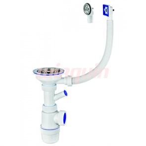 Сифон Элит 1 1/2 х 40 мм, нерж. чашка D114 мм, с отводом, с круглым и прямоугольным переливом L300 м 881275