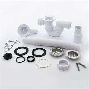 Слив-перелив L=310-720 х 34 мм неразб. с раздв. перел., нерж. реш., пробкой и цеп., выход 40/50 мм 873415