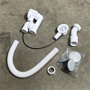 Слив-перелив L=575 х 34 мм неразборный с ревизией, 70 мм слив., пробка, выход 40/50 мм, хром, пакет 866331