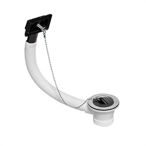 Слив-перелив для раковины L=235 х 25 мм, прямоуг. отв., с пробкой и цеп., выход 1 1/2