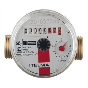 Счетчик для горячей воды Н 3/4 монтажная длина 80мм Qном=1,5 м3/ч с импульсным выходом Намур 872927