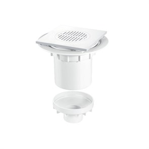 Трап (H130/191мм, L148ммх148мм пластиковая сливная насадка); вертикальный выход Дн=110/50мм; цвет-бе 867181