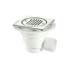 Трап (H130мм, L148ммх148мм полированная нержавейка сливная насадка ); выход Дн=50мм; цвет-хром 858427