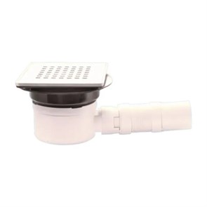 Трап (H76-92мм, сливная решётка нержавейка L143ммх143мм) с отводной гофрированной/раздвижной (L165-2 879473