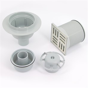 Трап 105 х 105 мм, H=138-224 мм, вертикальный выпуск 50 мм, нерж.сталь 867205