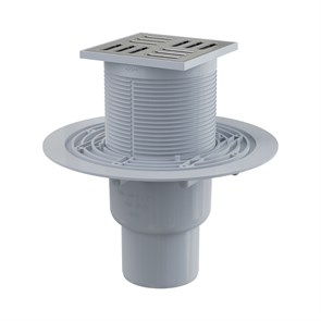 Трап квадратный 105х105 мм с вертикальным отводом 50мм, решеткой из нержавеющей стали, мокрым гидроз 883961