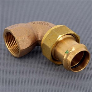 Угол пресс-В 28x1' разъёмное соединение с плоской прокладкой бронза Sanpress SC-Contur 886013