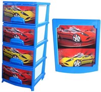 Комод ДЕКОР 4 ярус Тачки голубой В95*Ш38*Г47 523682