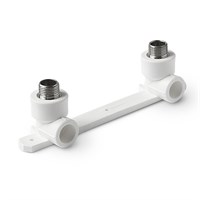 PP-R Угольник двойной с креплением комбинированный НР Белый 20-1/2 869146