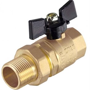 Кран шаровый TIM 1/2" с американкой без покрытия гайка/ штуцер  [ручка бабочка черная]  [16 шт], арт. DE1231 DE1231
