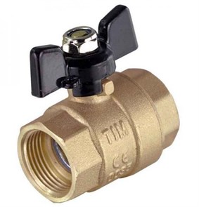 Кран шаровый TIM 1/2" без покрытия гайка / гайка  [ручка бабочка черная]  [25 шт], арт. DE1216 DE1216