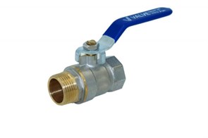 Кран шаровый никелированный ЭКОНОМ сигмент  TIM 1/2"  гайка / штуцер [ручка синий рычаг]  [10 шт], арт. V02FM-2 V02FM-2
