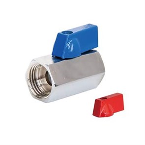Кран шаровый мини хромированный TIM 1/2"  гайка / гайка (синяя, красная ручка)  [10 шт], арт. DE22FF DE22FF