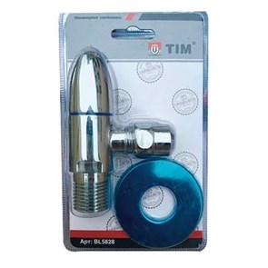 Угловой хромированный кран с отражателем TIM 1/2"-3/8"х10мм штуцер/штуцер [ручка круглая]  [1 шт], арт. BL5828 BL5828
