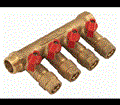 Распределительный коллектор флажковый с шаровыми кранами TIM 3/4" - Ф16 - 4 выхода (синие и красные ручки)  [1 шт.], арт. 200-3/4(4) 200-3/4(4)