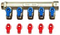 Распределительный коллектор флажковый с шаровыми кранами TIM 3/4"-1/2" - 5 выхода (красные и синие ручки)  [1 шт.], арт. MV-3/4-N-5 MV-3/4-N-5