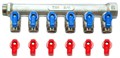 Распределительный коллектор флажковый с шаровыми кранами TIM 3/4"-1/2" - 6 выхода (красные и синие ручки)  [1 шт.], арт. MV-3/4-N-6 MV-3/4-N-6